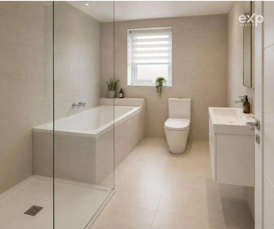 Bathroom with bath and walk-in shower