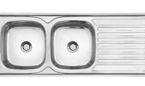 Stainless steel double-bowl kitchen sink with drainer