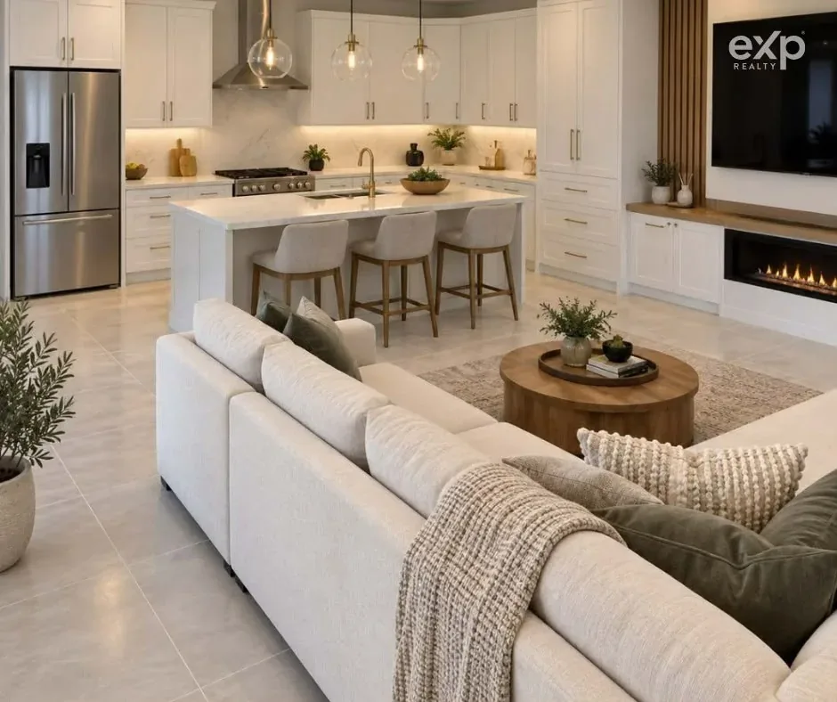 Open-plan kitchen and lounge